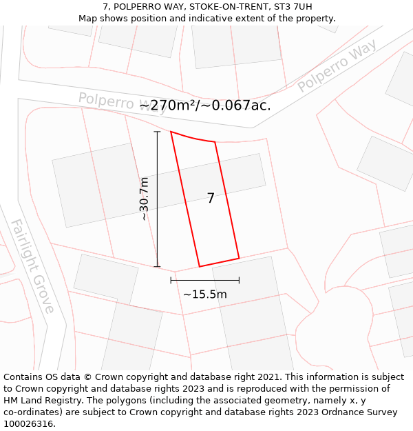 7, POLPERRO WAY, STOKE-ON-TRENT, ST3 7UH: Plot and title map