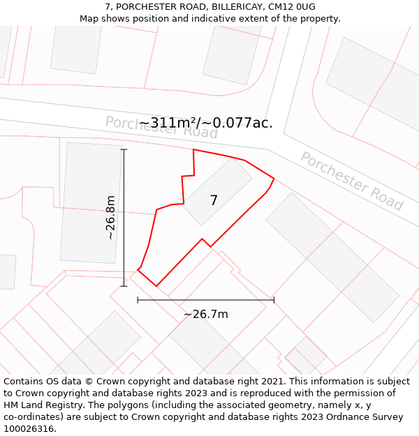 7, PORCHESTER ROAD, BILLERICAY, CM12 0UG: Plot and title map