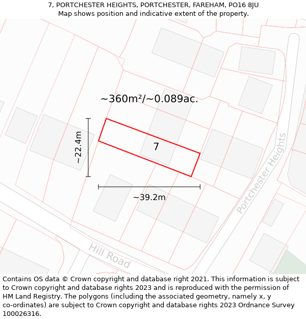 7, PORTCHESTER HEIGHTS, PORTCHESTER, FAREHAM, PO16 8JU: Plot and title map