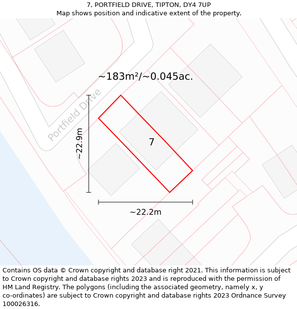 7, PORTFIELD DRIVE, TIPTON, DY4 7UP: Plot and title map