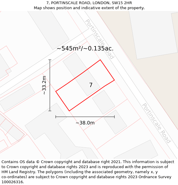 7, PORTINSCALE ROAD, LONDON, SW15 2HR: Plot and title map