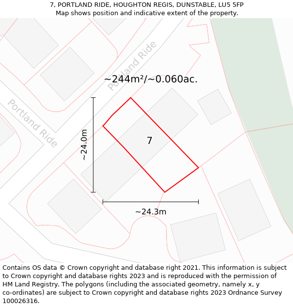 7, PORTLAND RIDE, HOUGHTON REGIS, DUNSTABLE, LU5 5FP: Plot and title map