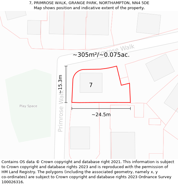 7, PRIMROSE WALK, GRANGE PARK, NORTHAMPTON, NN4 5DE: Plot and title map