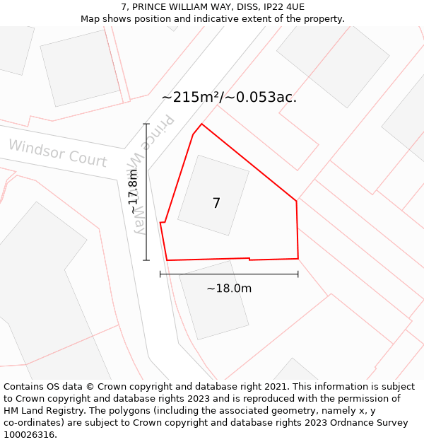 7, PRINCE WILLIAM WAY, DISS, IP22 4UE: Plot and title map