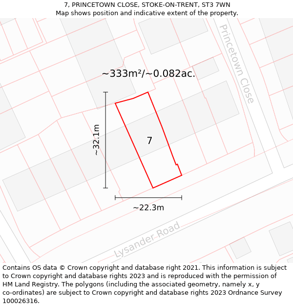 7, PRINCETOWN CLOSE, STOKE-ON-TRENT, ST3 7WN: Plot and title map