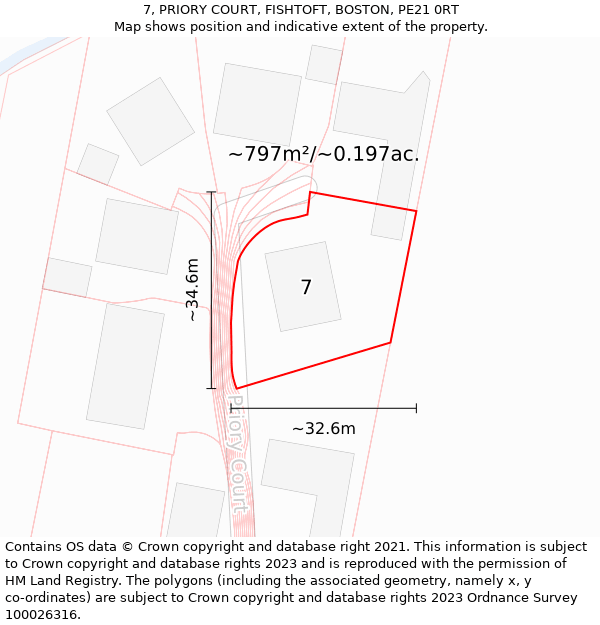 7, PRIORY COURT, FISHTOFT, BOSTON, PE21 0RT: Plot and title map