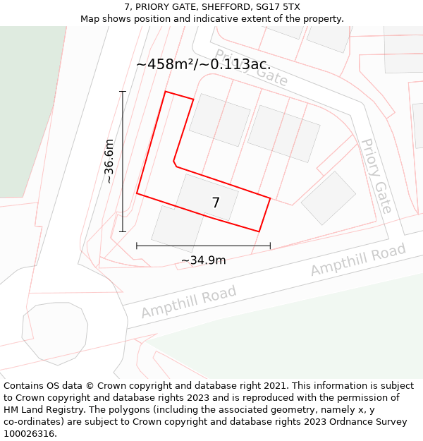 7, PRIORY GATE, SHEFFORD, SG17 5TX: Plot and title map