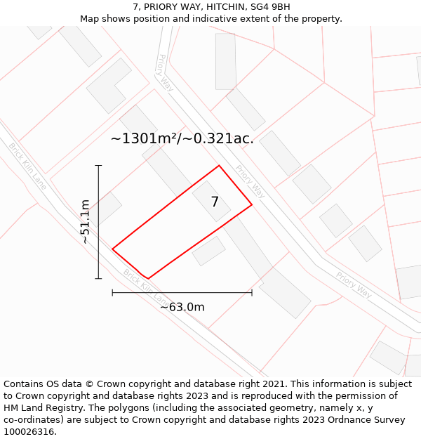 7, PRIORY WAY, HITCHIN, SG4 9BH: Plot and title map