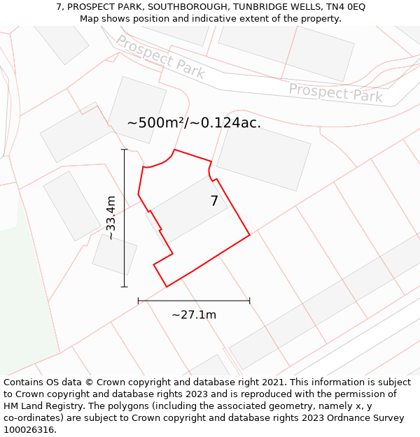 7, PROSPECT PARK, SOUTHBOROUGH, TUNBRIDGE WELLS, TN4 0EQ: Plot and title map