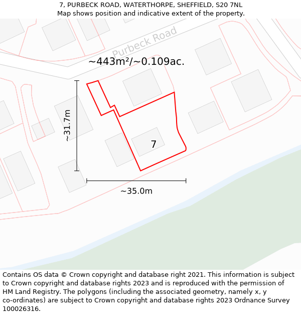 7, PURBECK ROAD, WATERTHORPE, SHEFFIELD, S20 7NL: Plot and title map