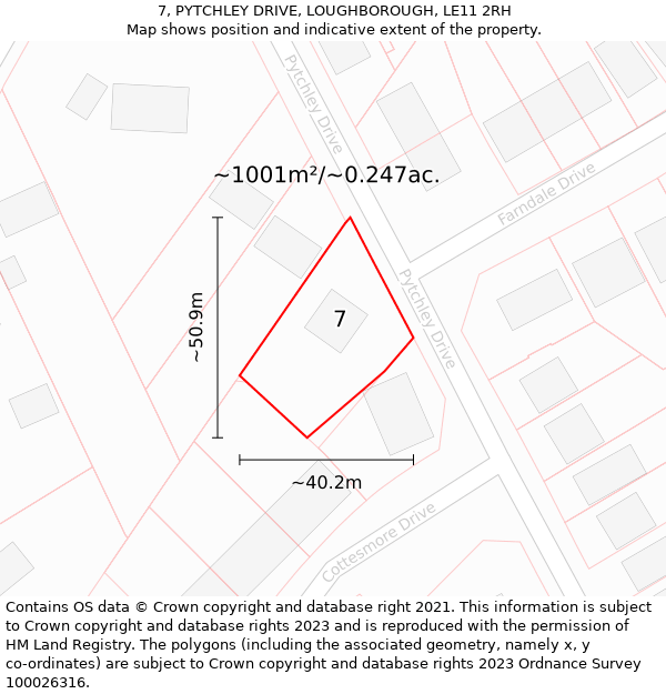 7, PYTCHLEY DRIVE, LOUGHBOROUGH, LE11 2RH: Plot and title map