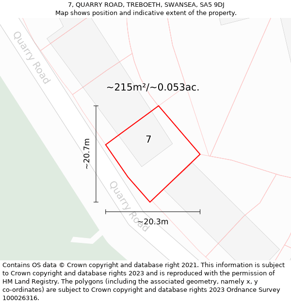 7, QUARRY ROAD, TREBOETH, SWANSEA, SA5 9DJ: Plot and title map