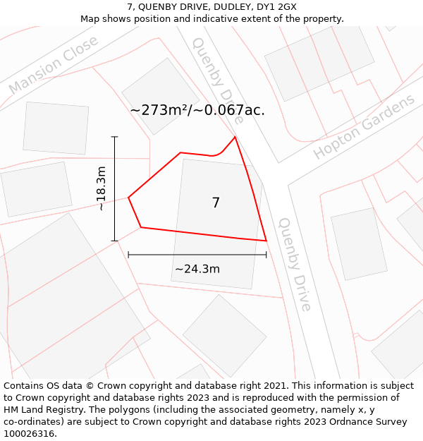 7, QUENBY DRIVE, DUDLEY, DY1 2GX: Plot and title map