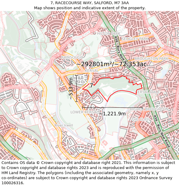 7, RACECOURSE WAY, SALFORD, M7 3AA: Plot and title map