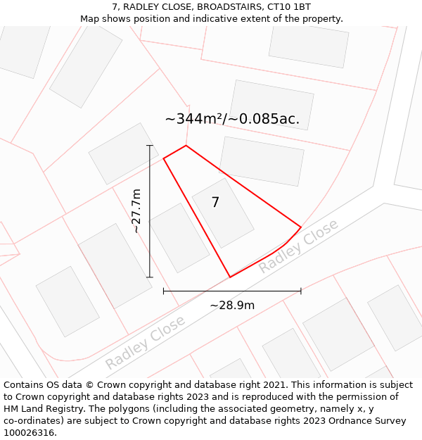 7, RADLEY CLOSE, BROADSTAIRS, CT10 1BT: Plot and title map
