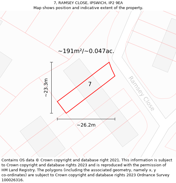 7, RAMSEY CLOSE, IPSWICH, IP2 9EA: Plot and title map