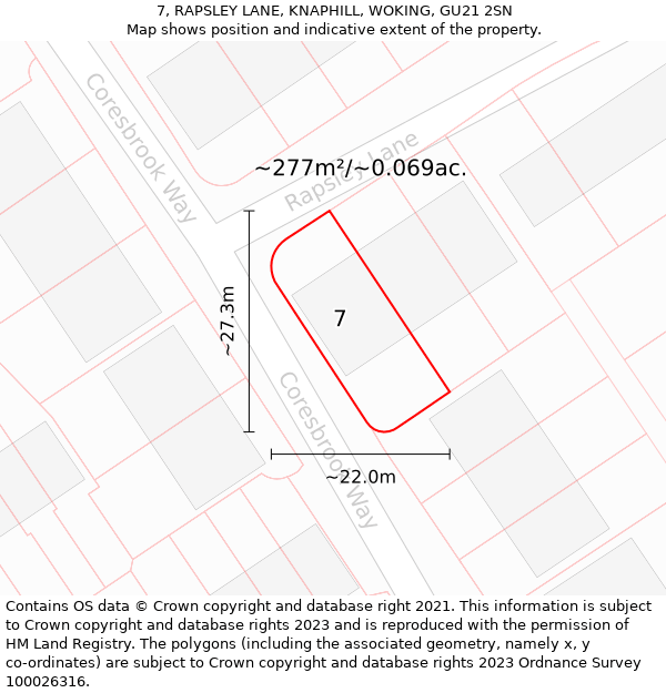 7, RAPSLEY LANE, KNAPHILL, WOKING, GU21 2SN: Plot and title map