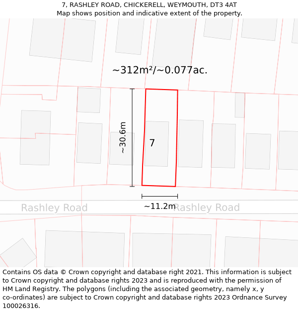 7, RASHLEY ROAD, CHICKERELL, WEYMOUTH, DT3 4AT: Plot and title map