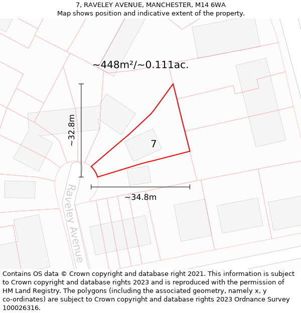 7, RAVELEY AVENUE, MANCHESTER, M14 6WA: Plot and title map