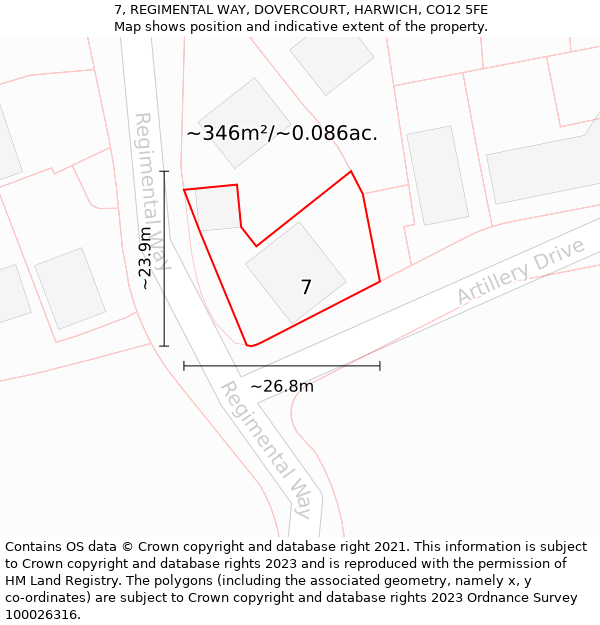 7, REGIMENTAL WAY, DOVERCOURT, HARWICH, CO12 5FE: Plot and title map