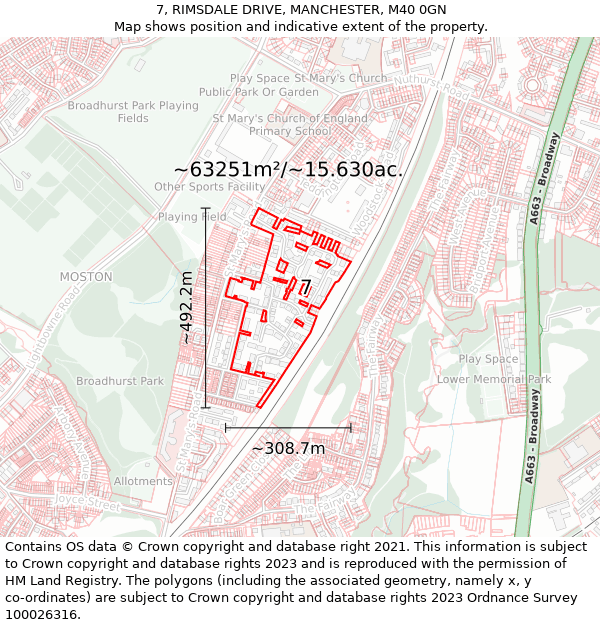 7, RIMSDALE DRIVE, MANCHESTER, M40 0GN: Plot and title map