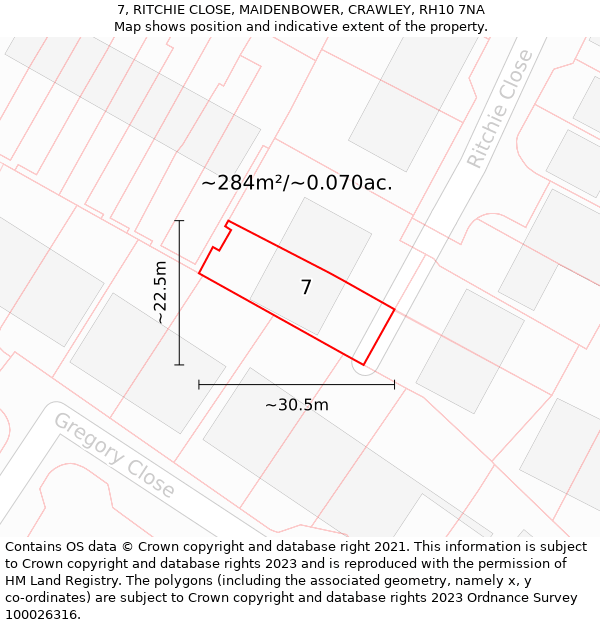 7, RITCHIE CLOSE, MAIDENBOWER, CRAWLEY, RH10 7NA: Plot and title map