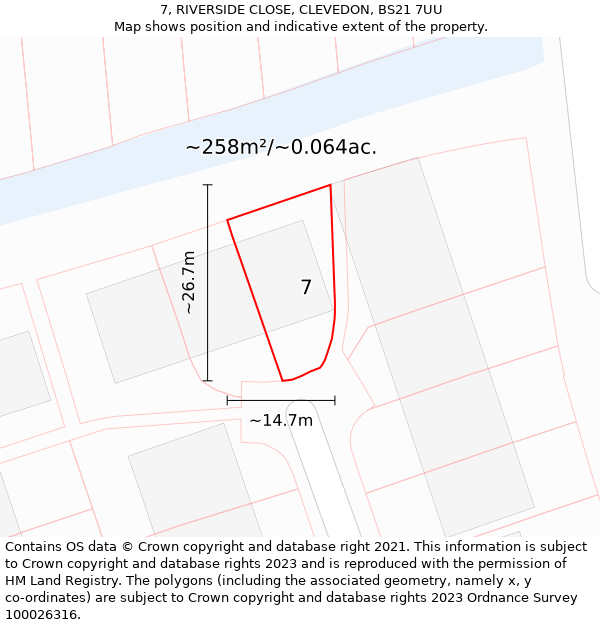 7, RIVERSIDE CLOSE, CLEVEDON, BS21 7UU: Plot and title map