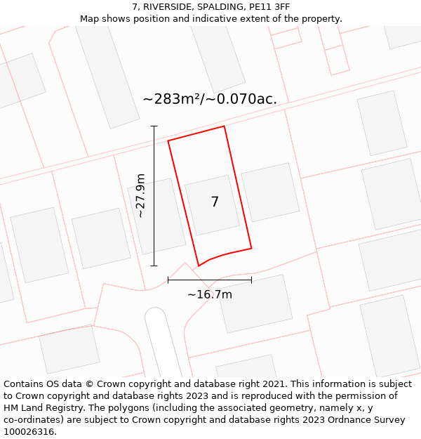 7, RIVERSIDE, SPALDING, PE11 3FF: Plot and title map