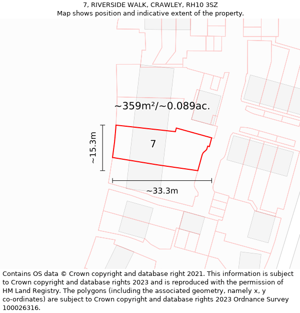 7, RIVERSIDE WALK, CRAWLEY, RH10 3SZ: Plot and title map