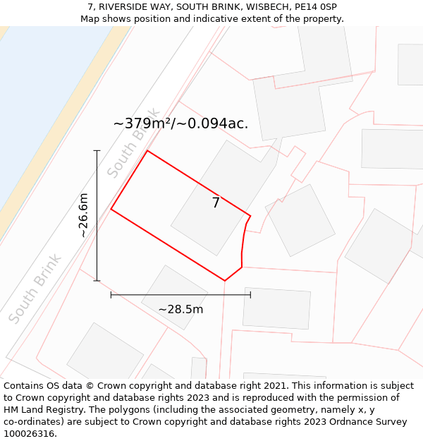 7, RIVERSIDE WAY, SOUTH BRINK, WISBECH, PE14 0SP: Plot and title map