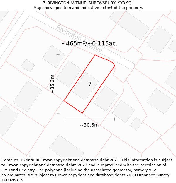 7, RIVINGTON AVENUE, SHREWSBURY, SY3 9QL: Plot and title map