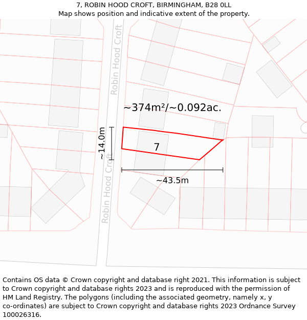 7, ROBIN HOOD CROFT, BIRMINGHAM, B28 0LL: Plot and title map