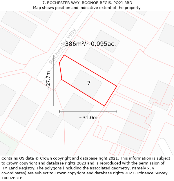 7, ROCHESTER WAY, BOGNOR REGIS, PO21 3RD: Plot and title map