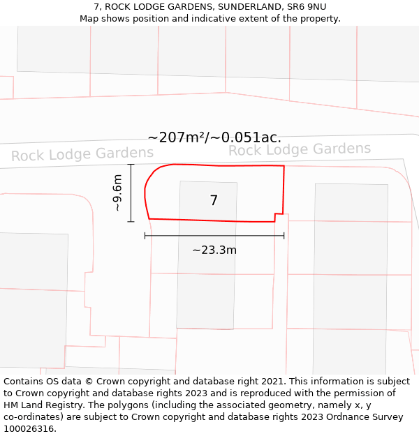 7, ROCK LODGE GARDENS, SUNDERLAND, SR6 9NU: Plot and title map