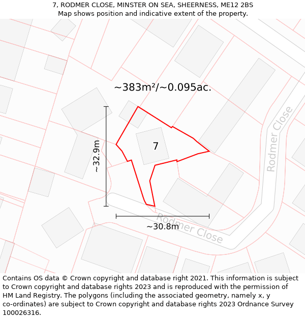 7, RODMER CLOSE, MINSTER ON SEA, SHEERNESS, ME12 2BS: Plot and title map