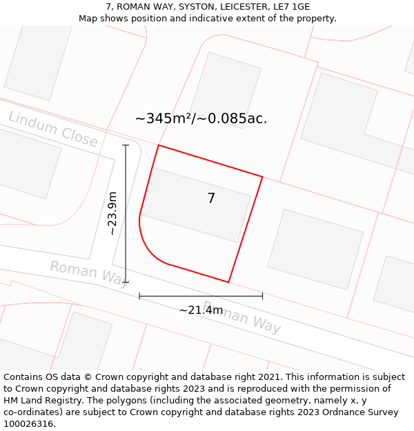 7, ROMAN WAY, SYSTON, LEICESTER, LE7 1GE: Plot and title map