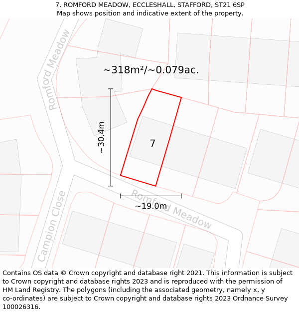 7, ROMFORD MEADOW, ECCLESHALL, STAFFORD, ST21 6SP: Plot and title map