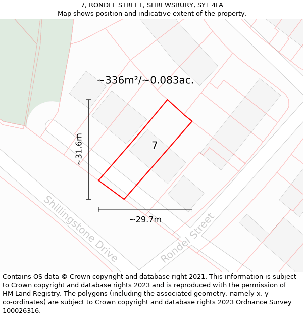 7, RONDEL STREET, SHREWSBURY, SY1 4FA: Plot and title map