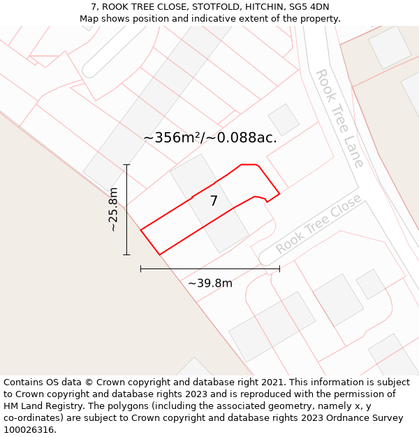 7, ROOK TREE CLOSE, STOTFOLD, HITCHIN, SG5 4DN: Plot and title map