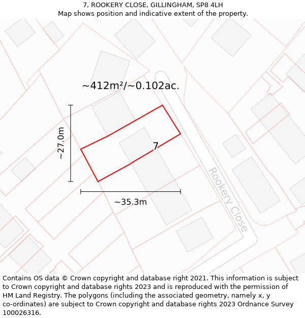 7, ROOKERY CLOSE, GILLINGHAM, SP8 4LH: Plot and title map