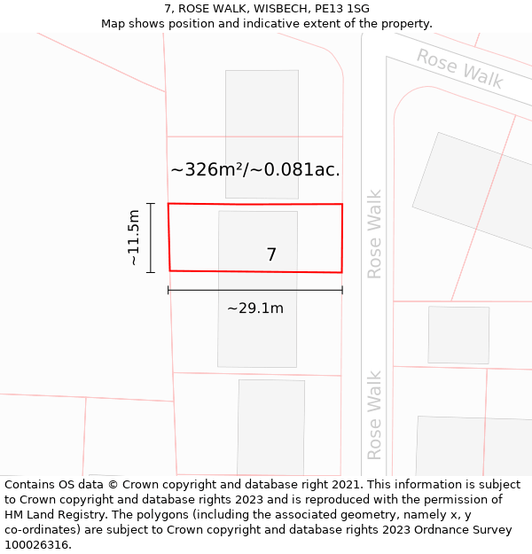 7, ROSE WALK, WISBECH, PE13 1SG: Plot and title map