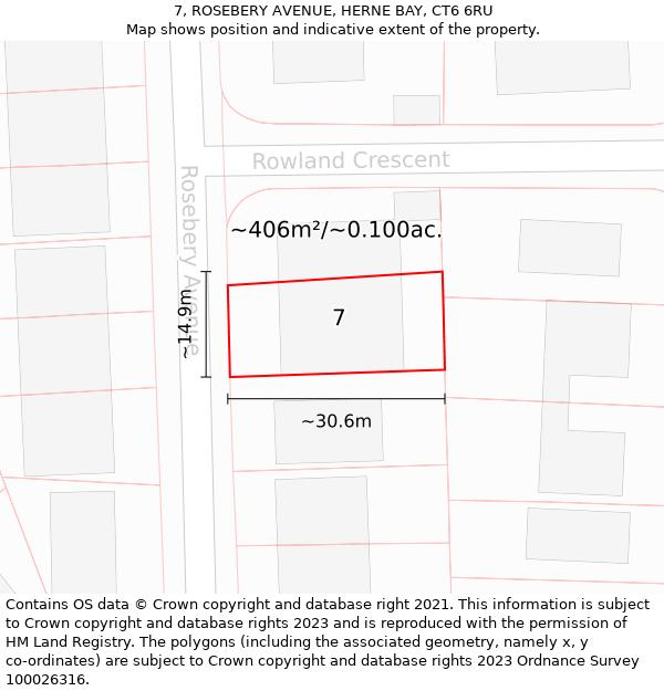 7, ROSEBERY AVENUE, HERNE BAY, CT6 6RU: Plot and title map