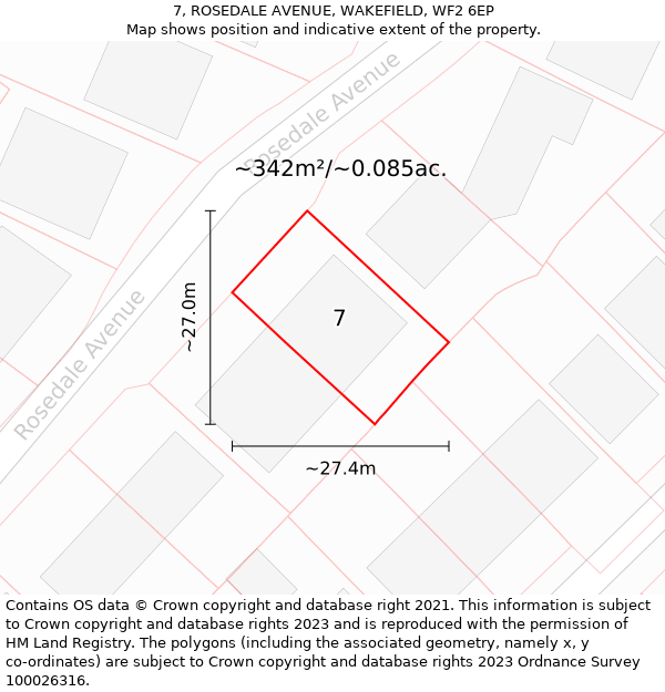 7, ROSEDALE AVENUE, WAKEFIELD, WF2 6EP: Plot and title map