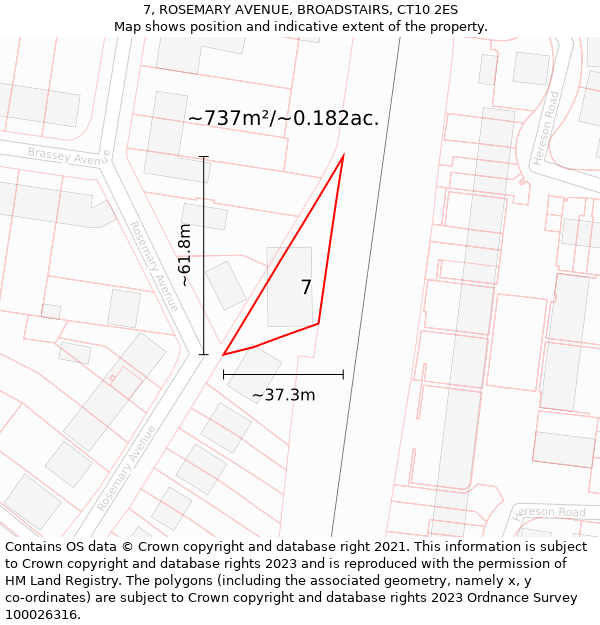 7, ROSEMARY AVENUE, BROADSTAIRS, CT10 2ES: Plot and title map