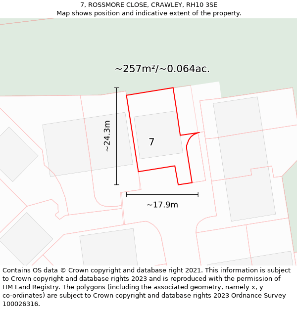 7, ROSSMORE CLOSE, CRAWLEY, RH10 3SE: Plot and title map