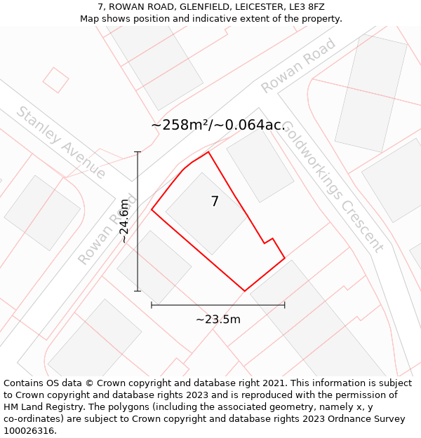 7, ROWAN ROAD, GLENFIELD, LEICESTER, LE3 8FZ: Plot and title map