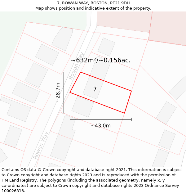 7, ROWAN WAY, BOSTON, PE21 9DH: Plot and title map