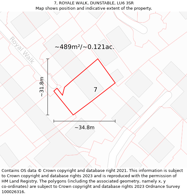 7, ROYALE WALK, DUNSTABLE, LU6 3SR: Plot and title map