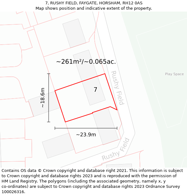 7, RUSHY FIELD, FAYGATE, HORSHAM, RH12 0AS: Plot and title map