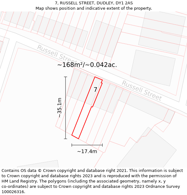 7, RUSSELL STREET, DUDLEY, DY1 2AS: Plot and title map